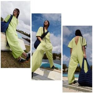 Free People FP Movement XS Hot Shot Tee‎ Jumpsuit Washed Neon Green Romper